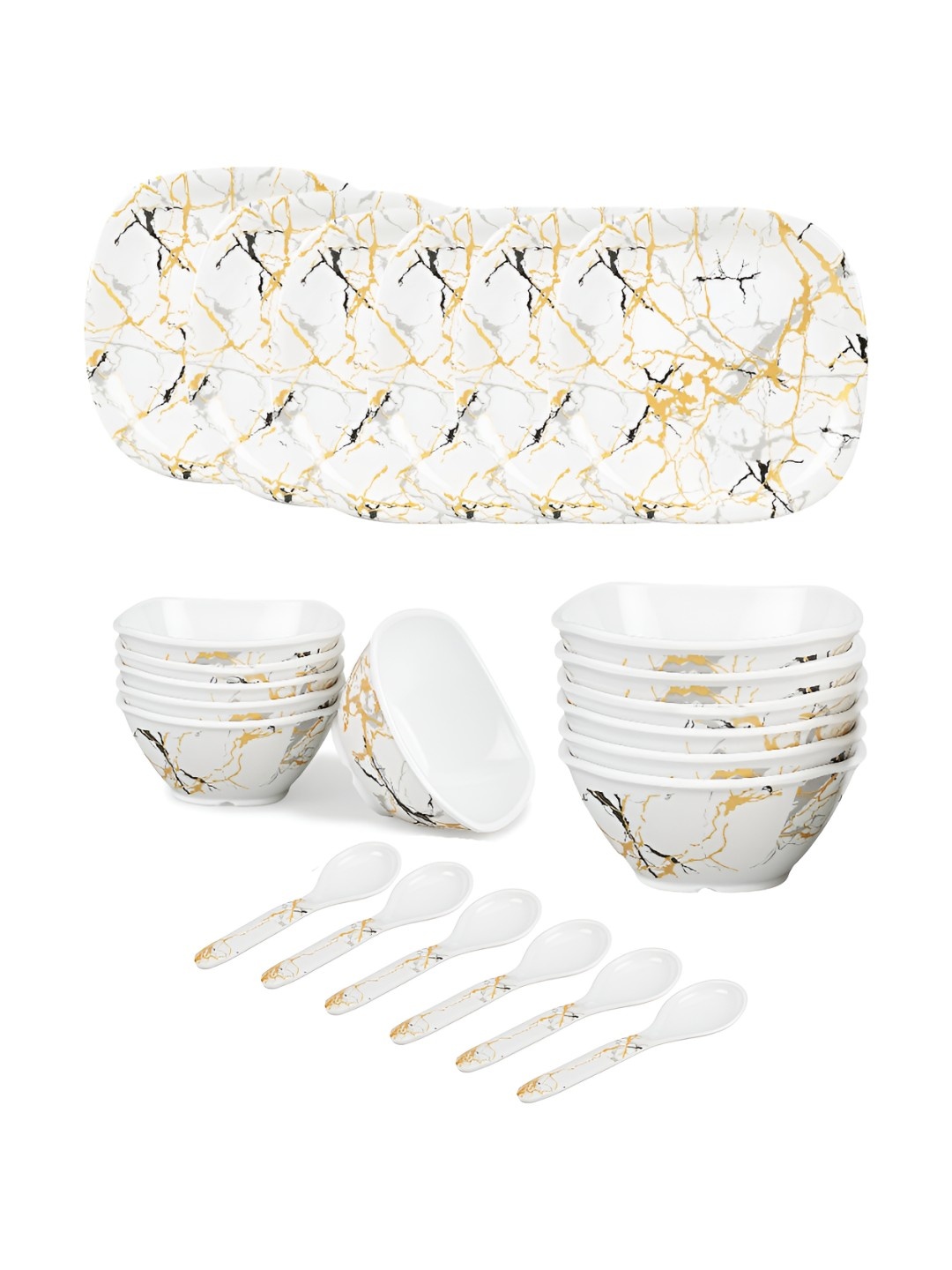 

Bataniya Multicoloured 2025 24 Pieces Melamine Dishwasher and Microwave Safe Dinner Set of, Multi