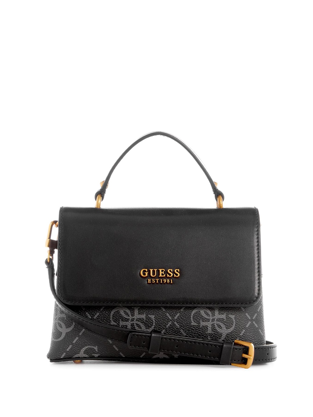 

GUESS Printed PU Structured Satchel with Tasselled, Charcoal