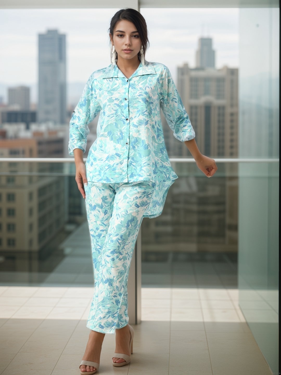 

BAESD Floral Printed Shirt With Trousers, Blue