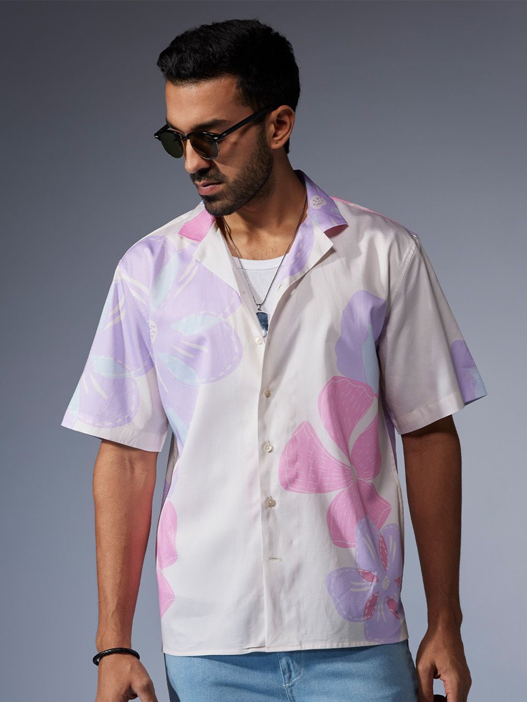 

Bombay Shirt Company Men Premium Relaxed Fit Floral Printed Cotton Casual Shirt, White