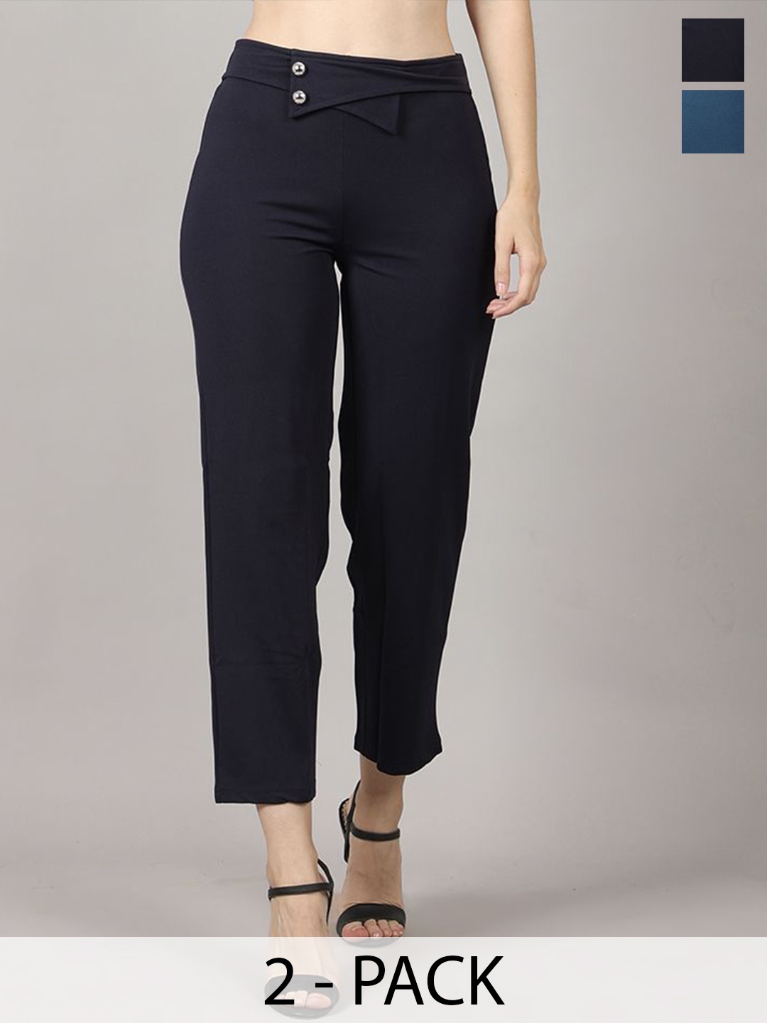 

PRIDEWEAR Women Comfort High-Rise Wrinkle Free Trousers, Navy blue