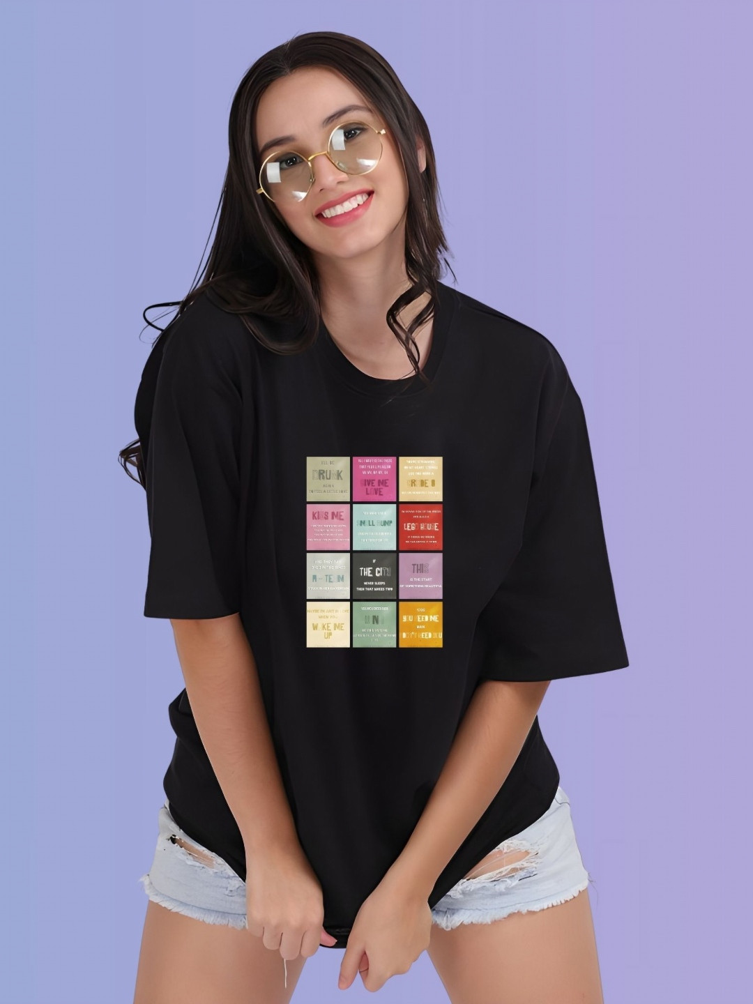 

TRENDSATTIRE Women Graphic Printed Round Neck Cotton Oversized T-shirt, Black