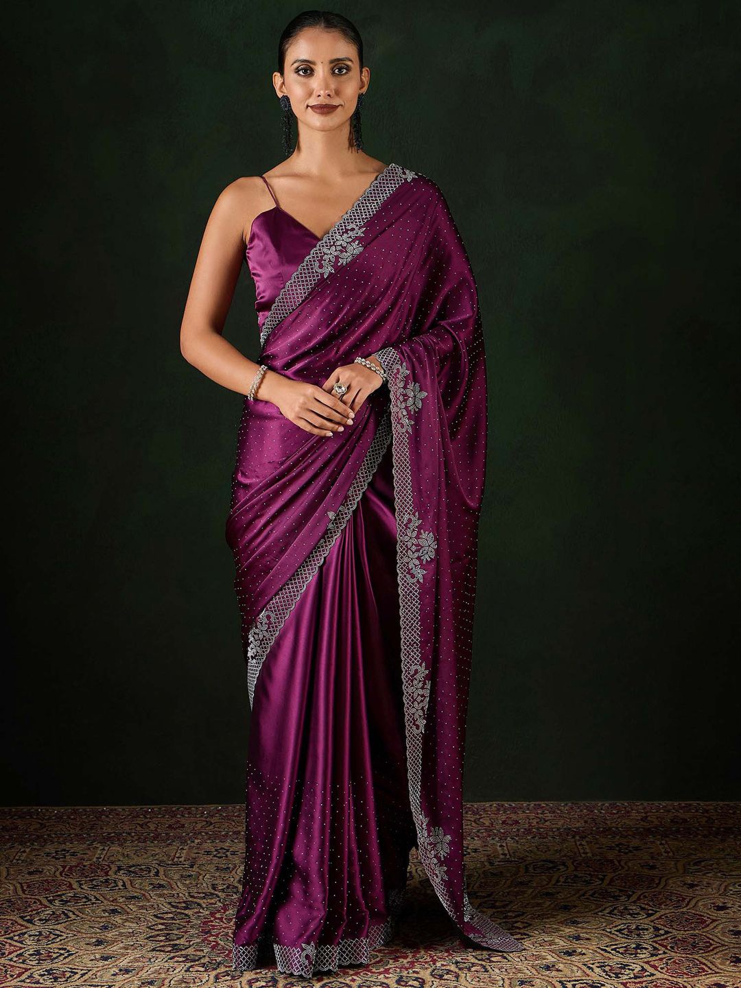 

Sangria Embellished Party Wear Saree With Unstitched Blouse, Magenta