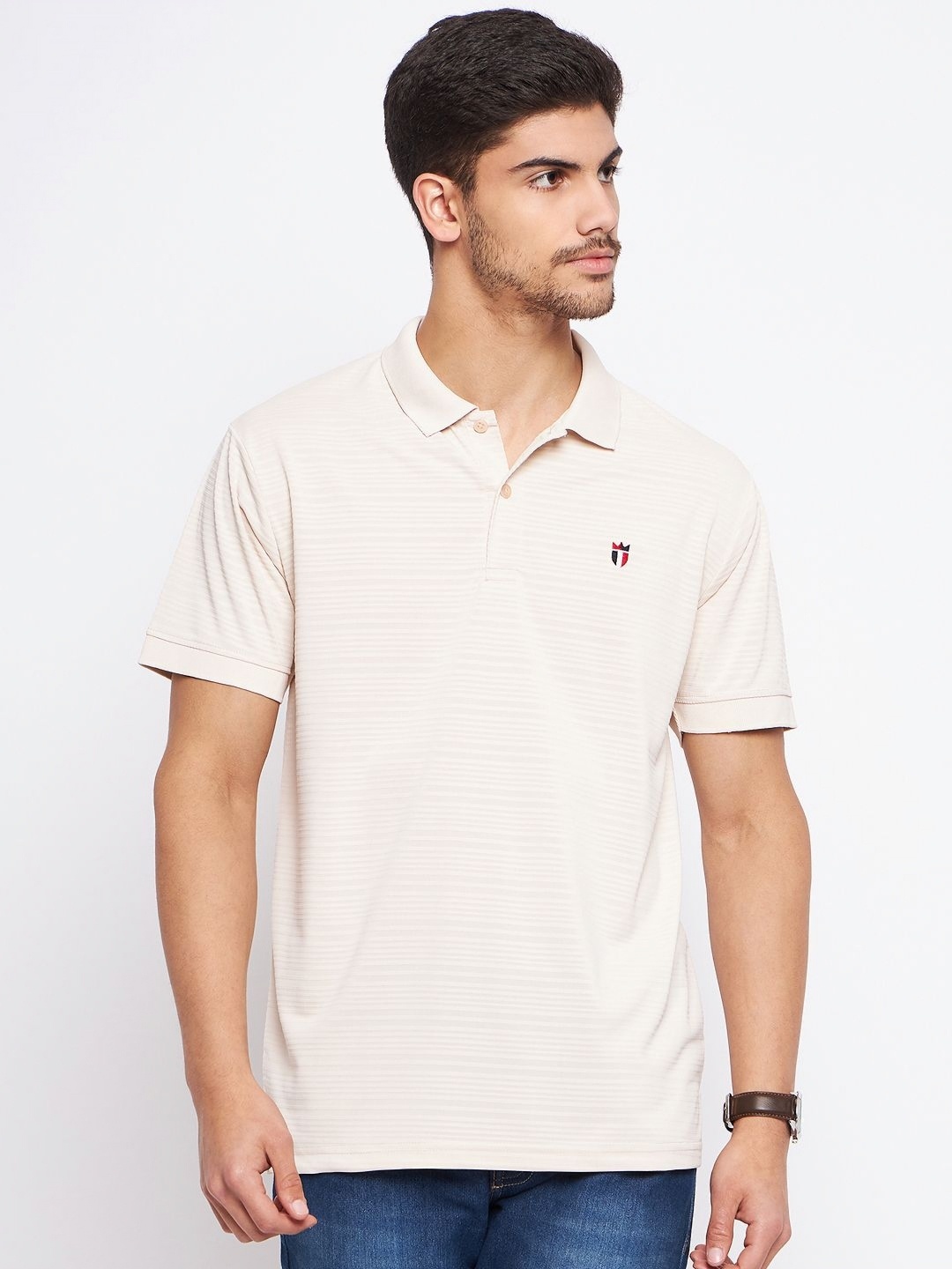 

MXN Men Solid Polo Collar Cotton T-shirt, Beige