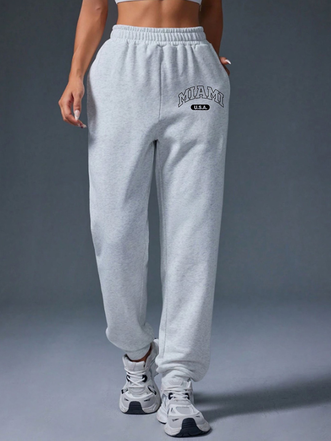 

SAAHASAM Women Printed Relaxed Fit Slip On Joggers Trousers, Grey