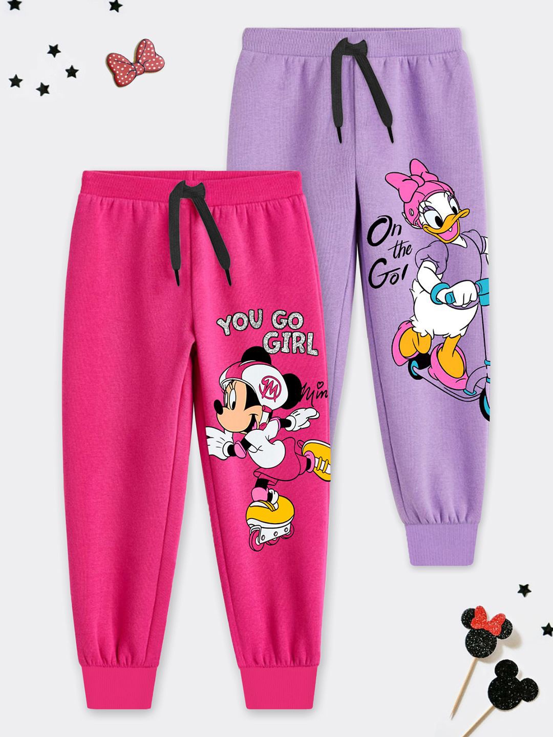 

Disney By Miss and Chief Girls Pack Of 2 Printed Cotton Mid-Rise Joggers, Purple