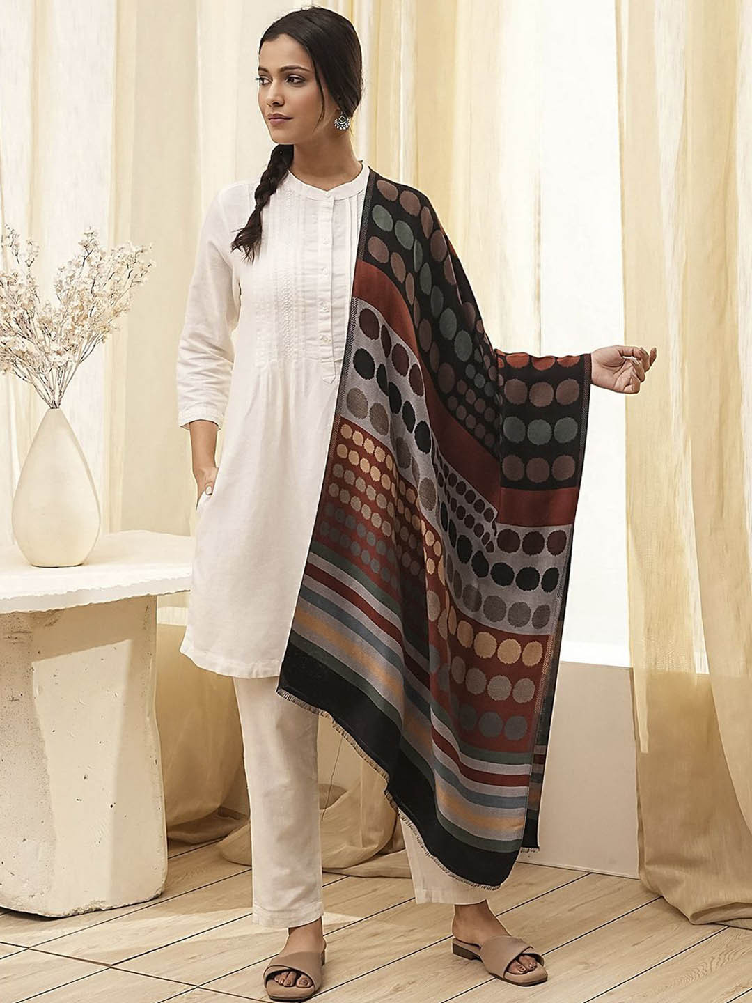 

Biba Geometric Woven Design Shawl, Black