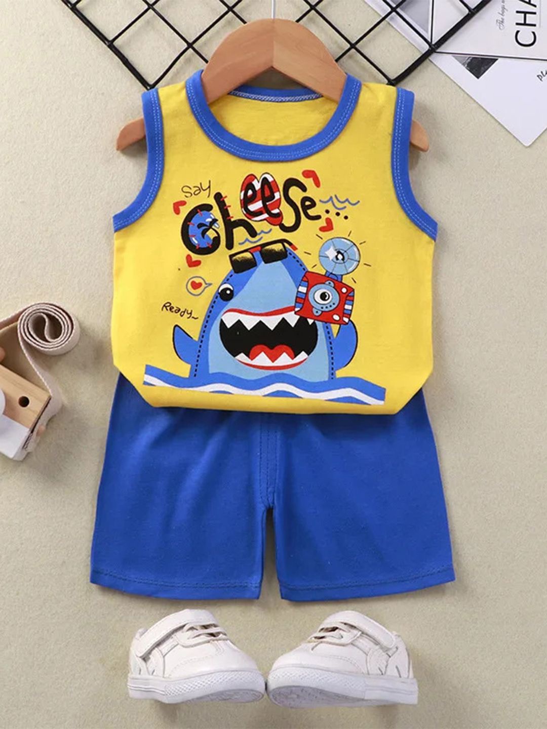 

Bold N Elegant Boys Cartoon Print Pure Cotton Tshirt & Shorts, Yellow