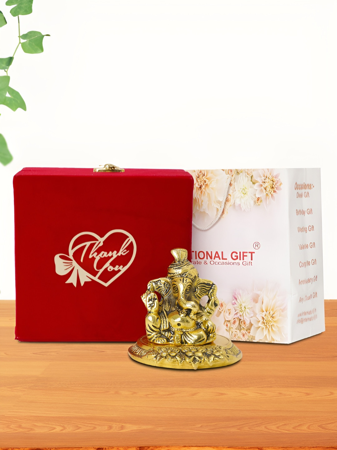

INTERNATIONAL GIFT Gold-Toned Pagdi Ganesh Religious Idol Showpiece