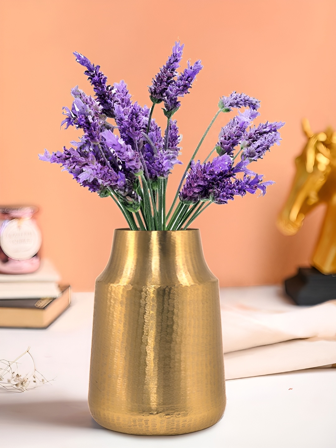 

Metalsmith Gold Toned Textured Metal Cylindrical Shaped Flower Vase