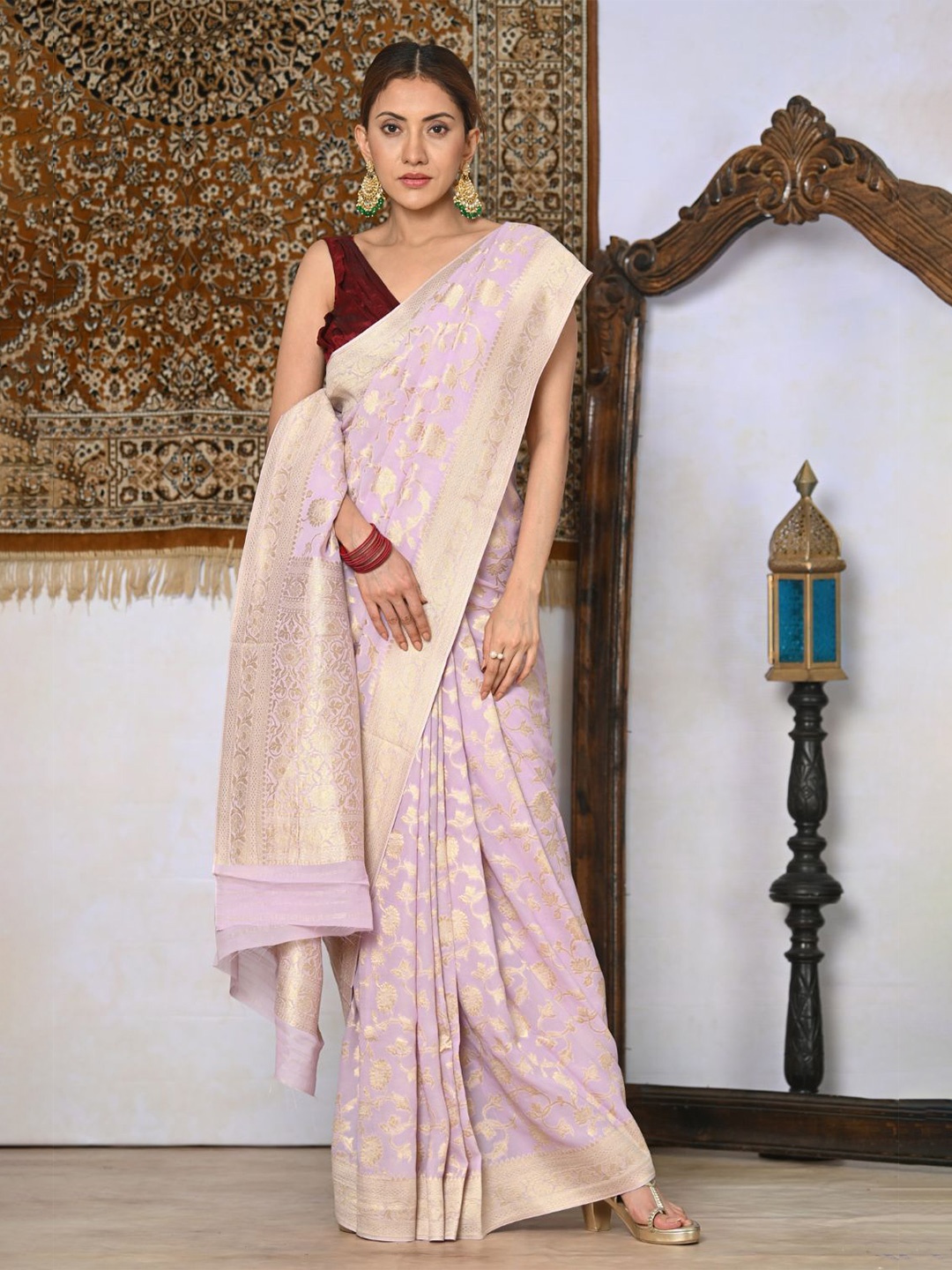 

NITARAA Woven Design Zari Pure Georgette Khadi Saree, Violet