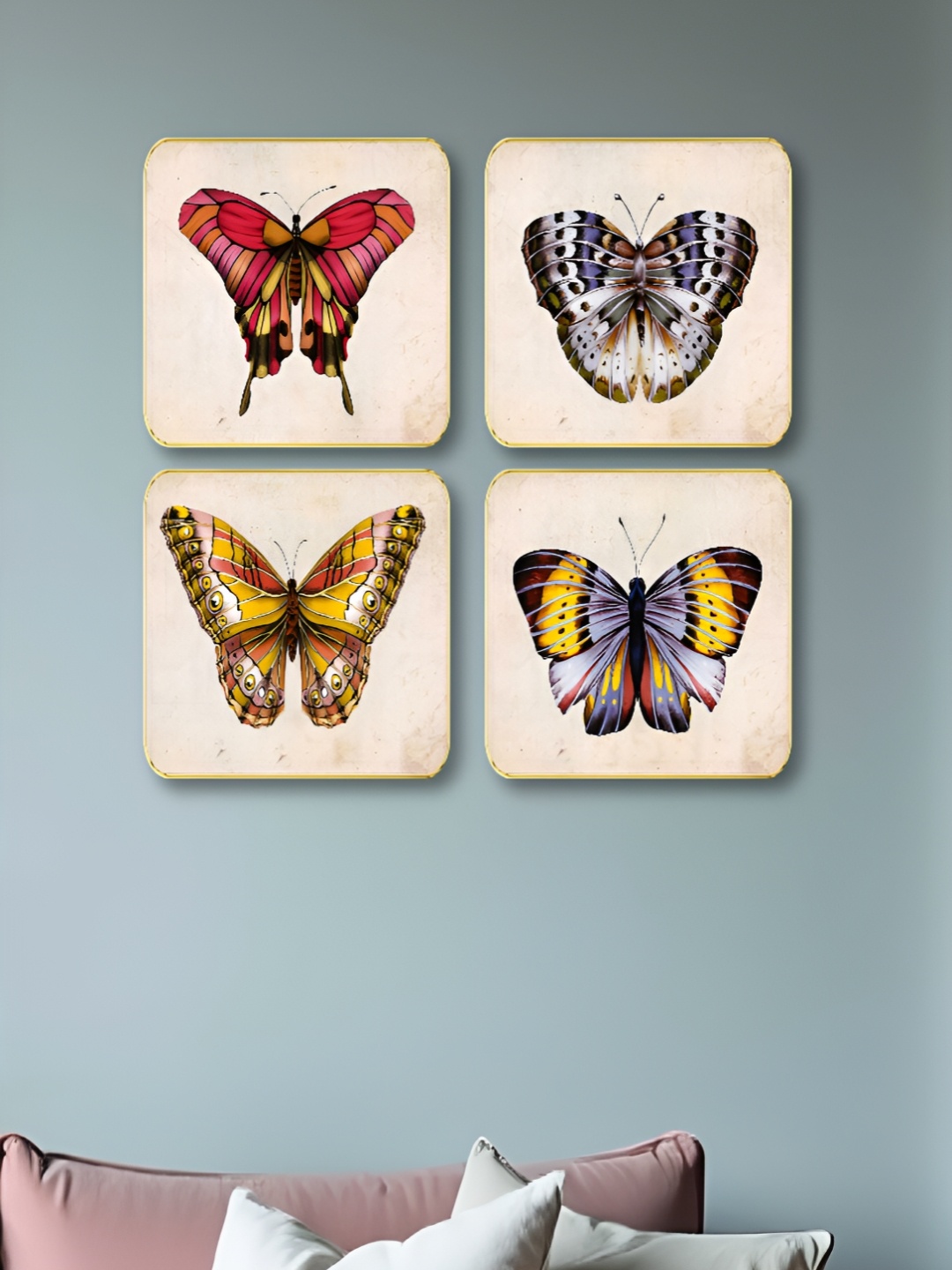 

Myntra Elegant Homes Creme & Yellow 4 Piece Birds and Animals BUTTERFLY Wooden Wall Art, Cream