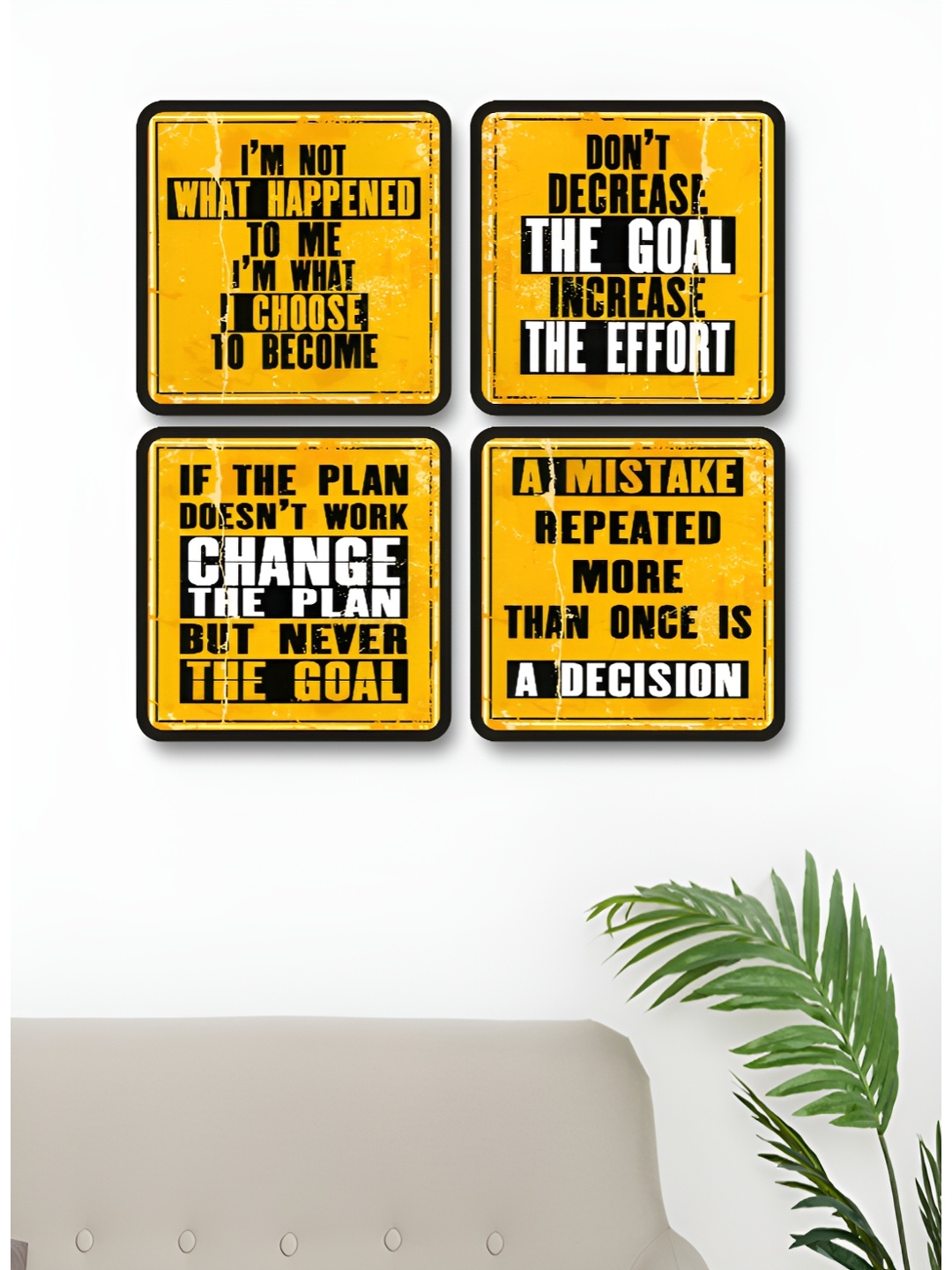 

Myntra Elegant Homes Yellow & Black 4 Pieces Motivational Quotes Wooden Wall Art