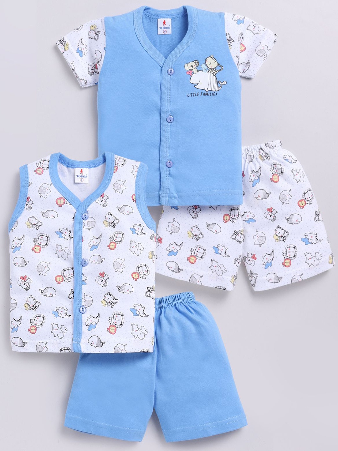 

Annie Infant Boys Set Of 2 Cartoon Printed Pure Cotton T-shirt With Shorts, Blue