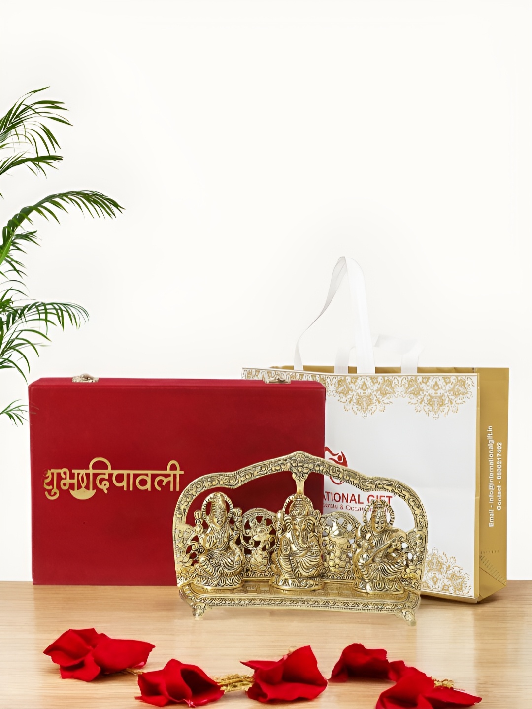 

INTERNATIONAL GIFT Gold-Toned Laxmi Ganesh Saraswati Religious Idol Showpiece