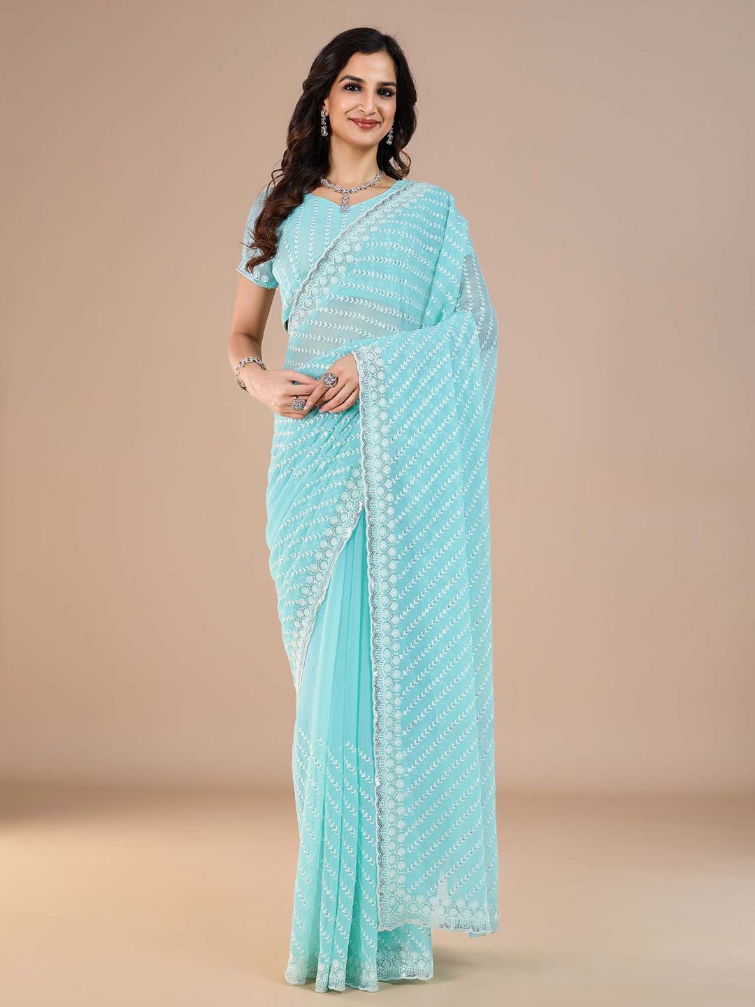 

Anouk Floral Sequinned Saree, Blue