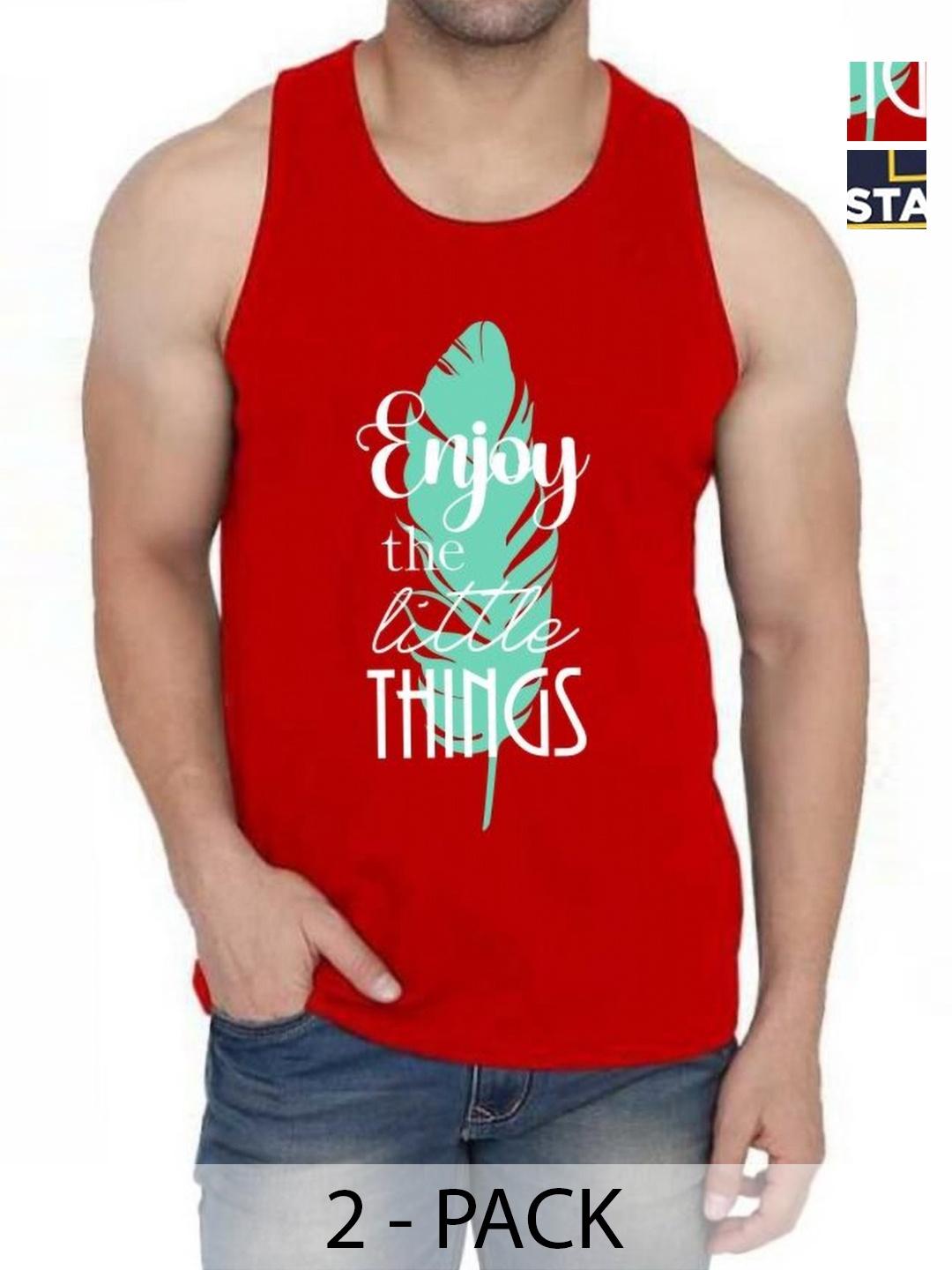 

WOOSTRO Men Pack Of 2 Typography Printed Round Neck Cotton Slim Fit T-shirts, Red