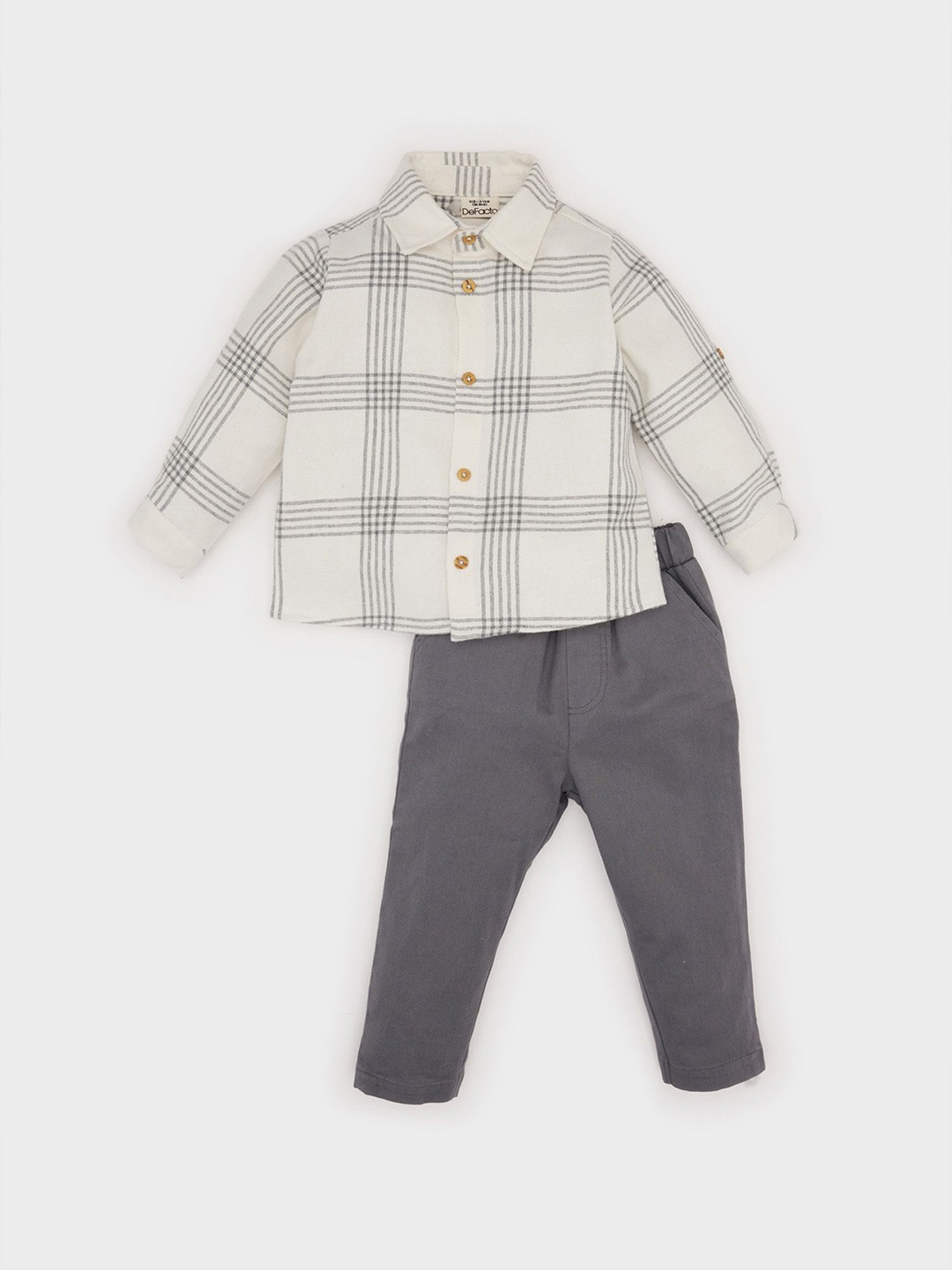 

DeFacto Boys Printed Pure Cotton Shirt With Trousers, White