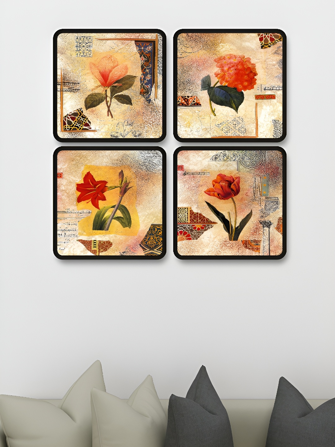 

Myntra Elegant Homes Red & Green 4 Pieces Floral And Botanical Wooden Wall Art