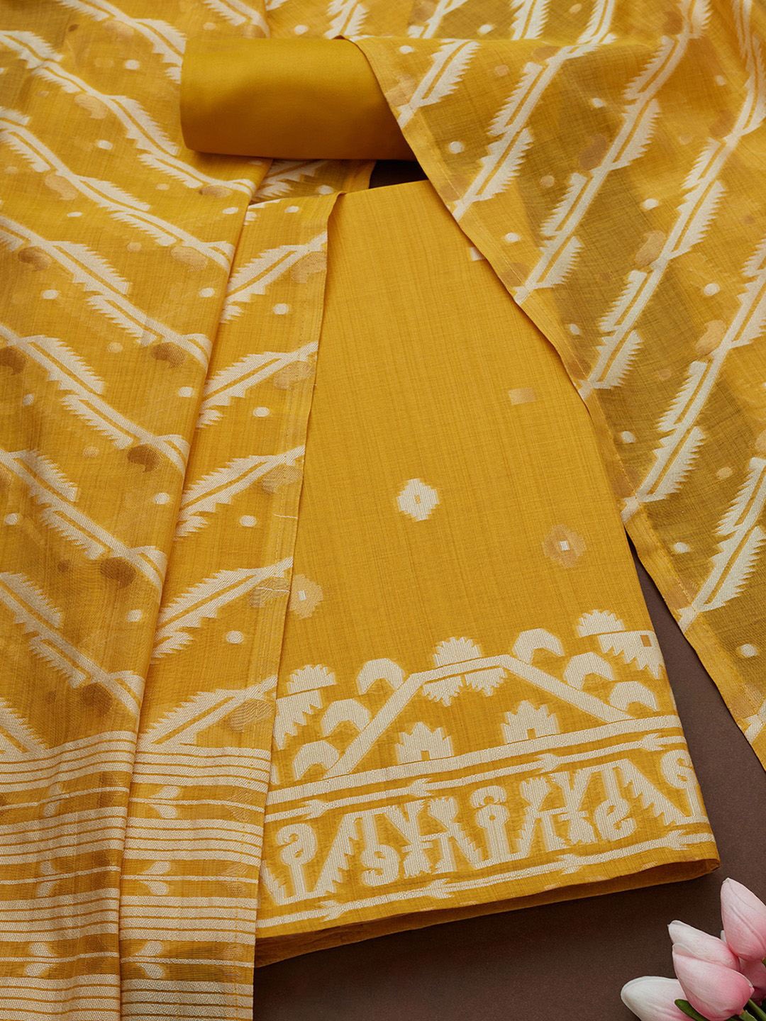 

Soch Ethnic Motifs Woven Design Unstitched Dress Material, Mustard