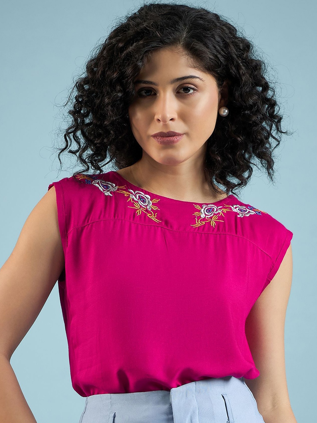 

DressBerry Floral Embroidered Top, Fuchsia