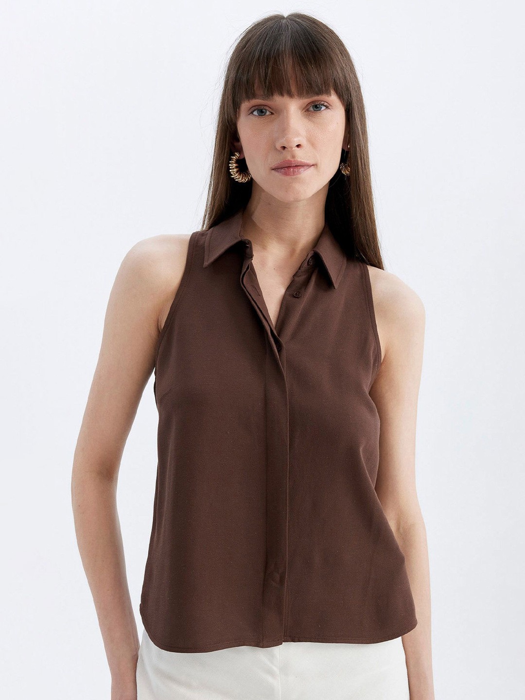

DeFacto Women Shirt Collar Shirt Style Top, Brown