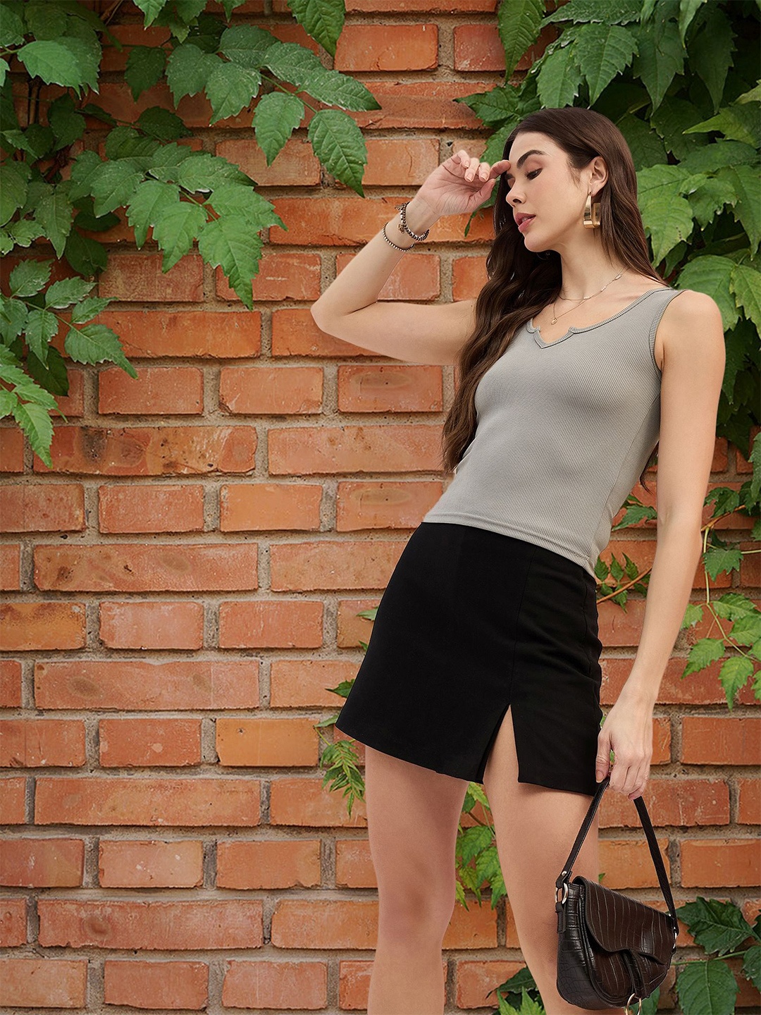 

DressBerry Women Ribbed Top, Grey