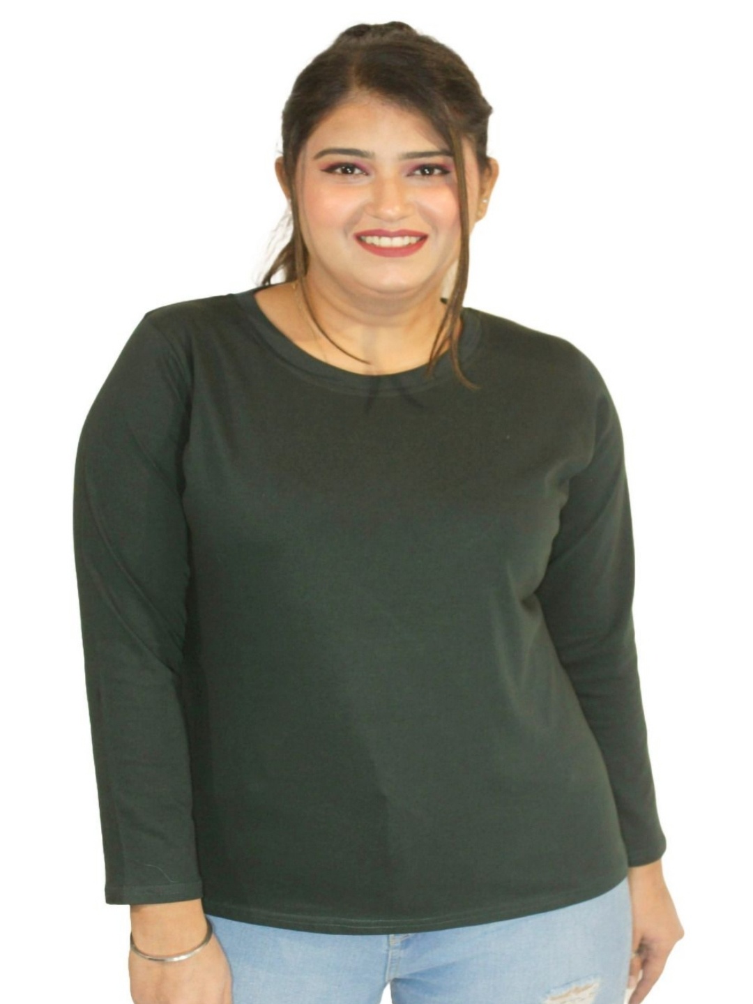 

PINK SHELL Women Solid Round Neck Cotton T-shirt, Olive