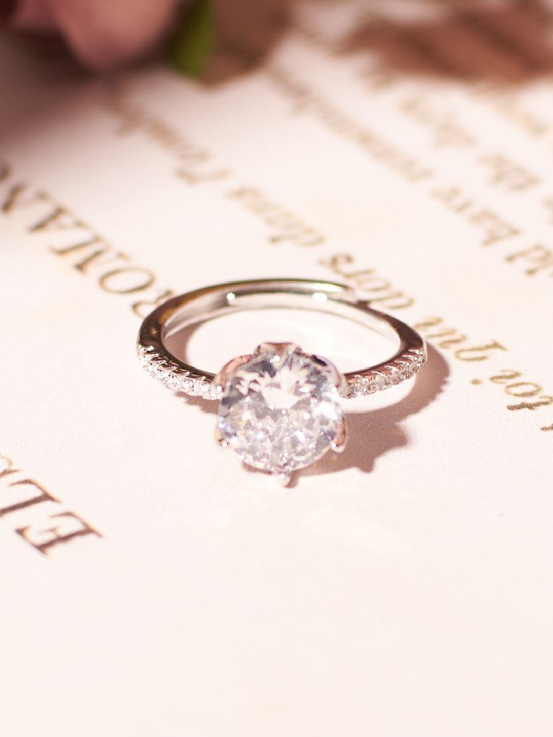 

SALTY Round Solitaire Studded Ring For Women & Girls, Silver