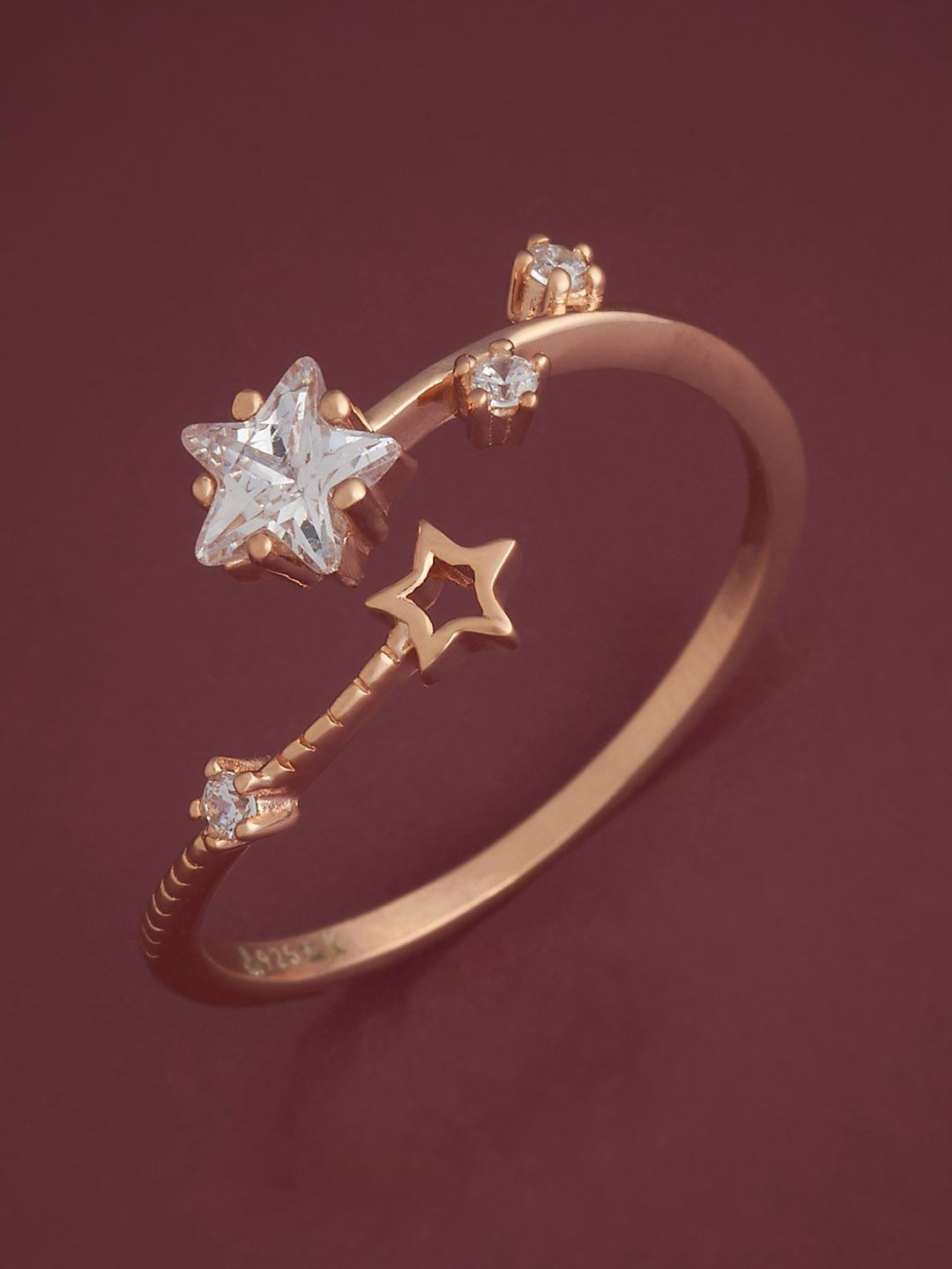 

Kushal's Fashion Jewellery Sterling Silver Rose Gold-Plated CZ Studded Temple Finger Ring