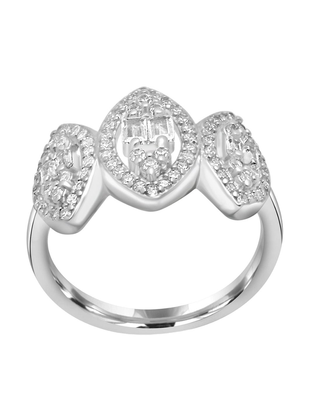 

925 SILLER 925 Sterling Silver Rhodium-Plated Cubic Zirconia Studded Finger Ring