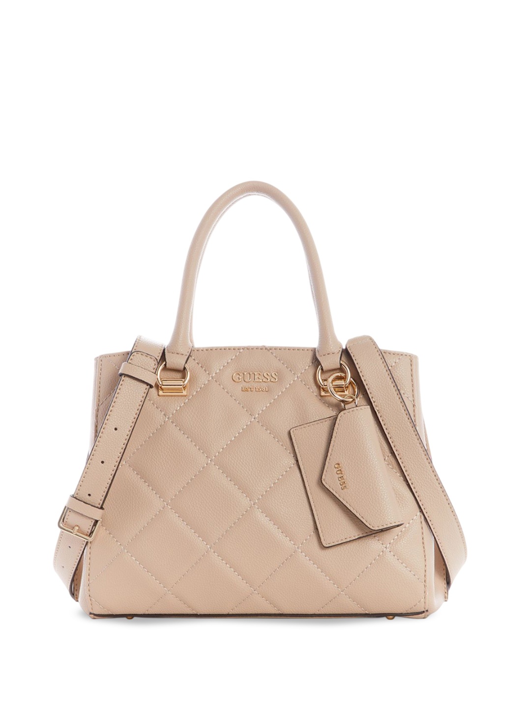 

GUESS Textured PU Shopper Satchel with Fringed, Beige