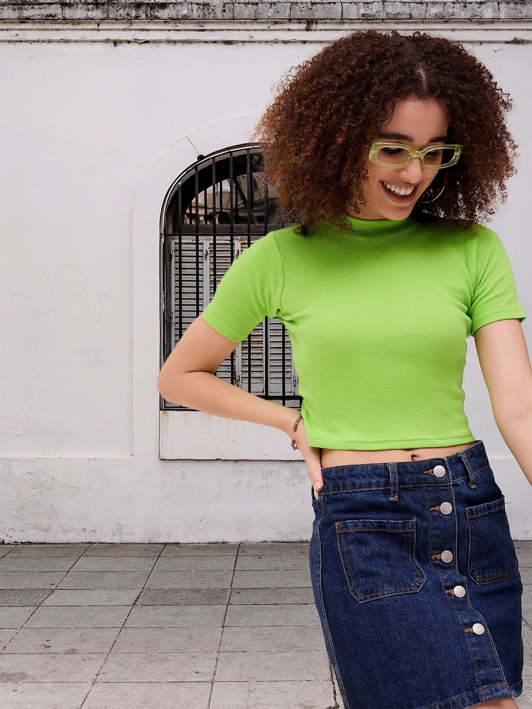 

DressBerry Women Fitted Crop Top, Fluorescent green