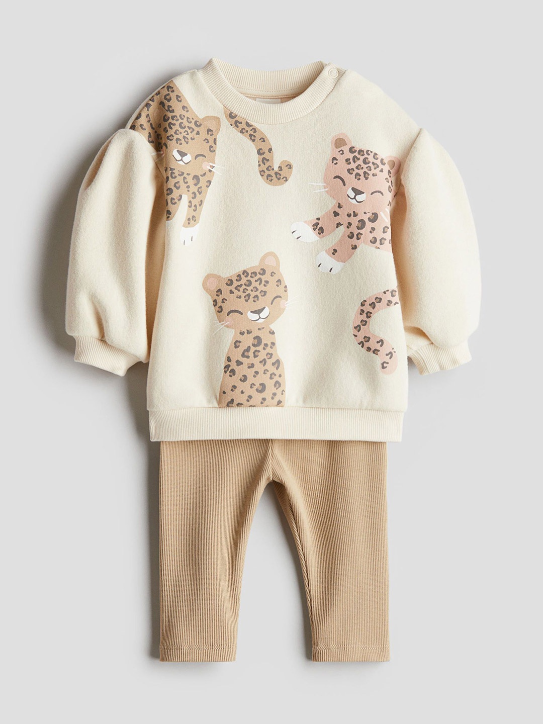 

H&M Girls 2-Piece Sweatshirt & Leggings Set, Beige