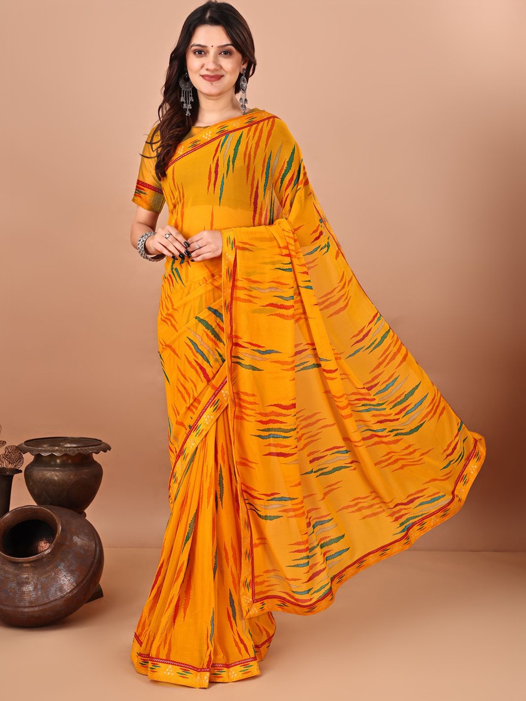 

LeeliPeeri Designer Poly Georgette Saree, Mustard