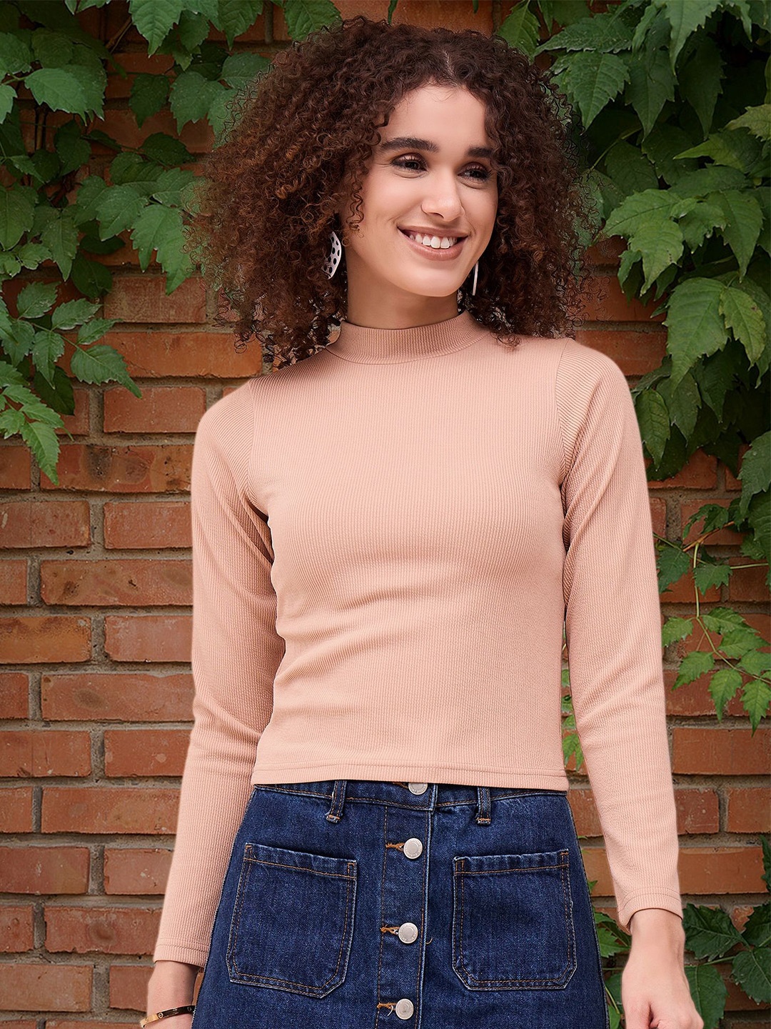 

DressBerry Women Ribbed Top, Beige