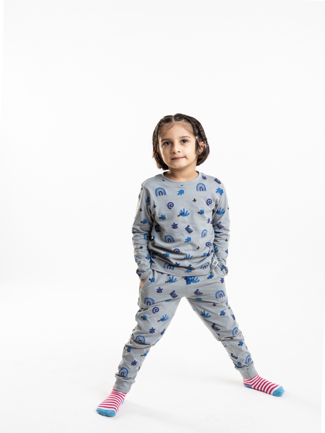 

Reedoo Kids Abstract Printed Pure Cotton Sweatshirt With Joggers, Grey