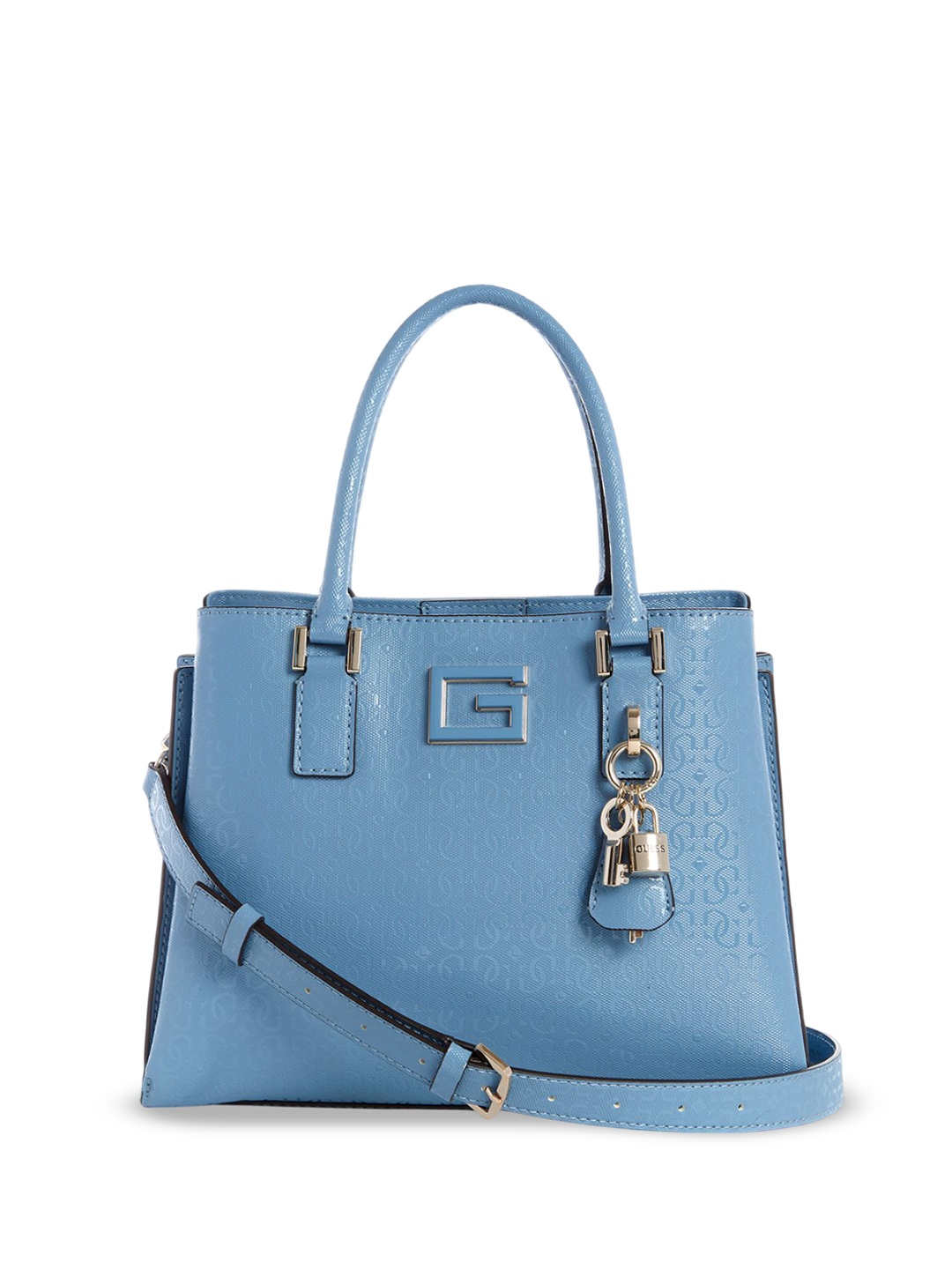 

GUESS Printed PU Bucket Satchel with Quilted, Blue