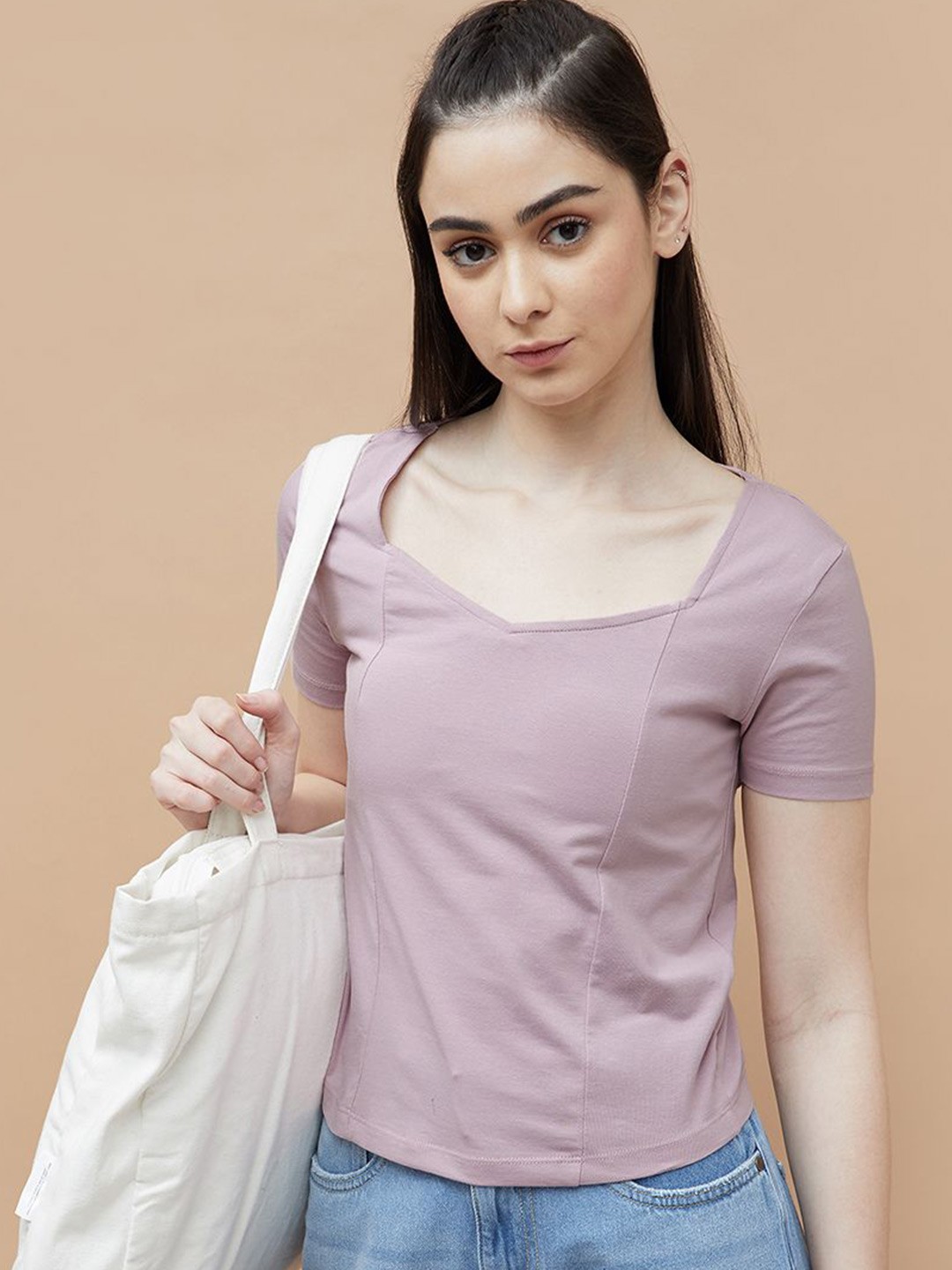 

Ginger by Lifestyle Sweetheart Neck Cotton Top, Purple
