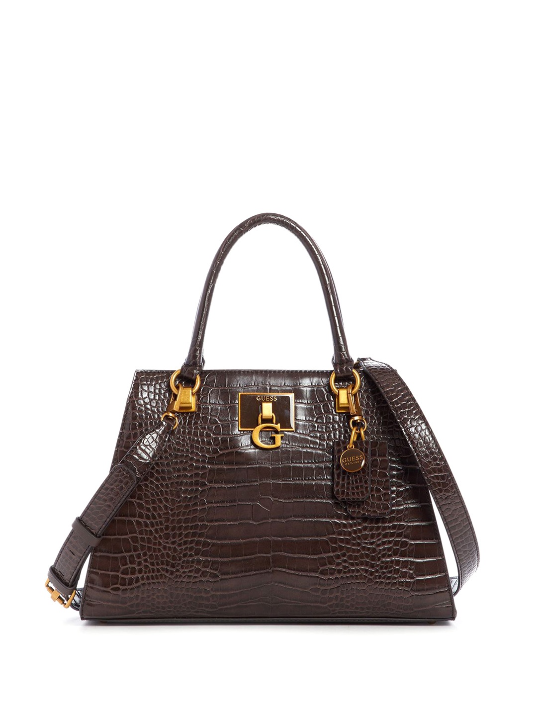 

GUESS Textured PU Structured Satchel with Cut Work, Brown