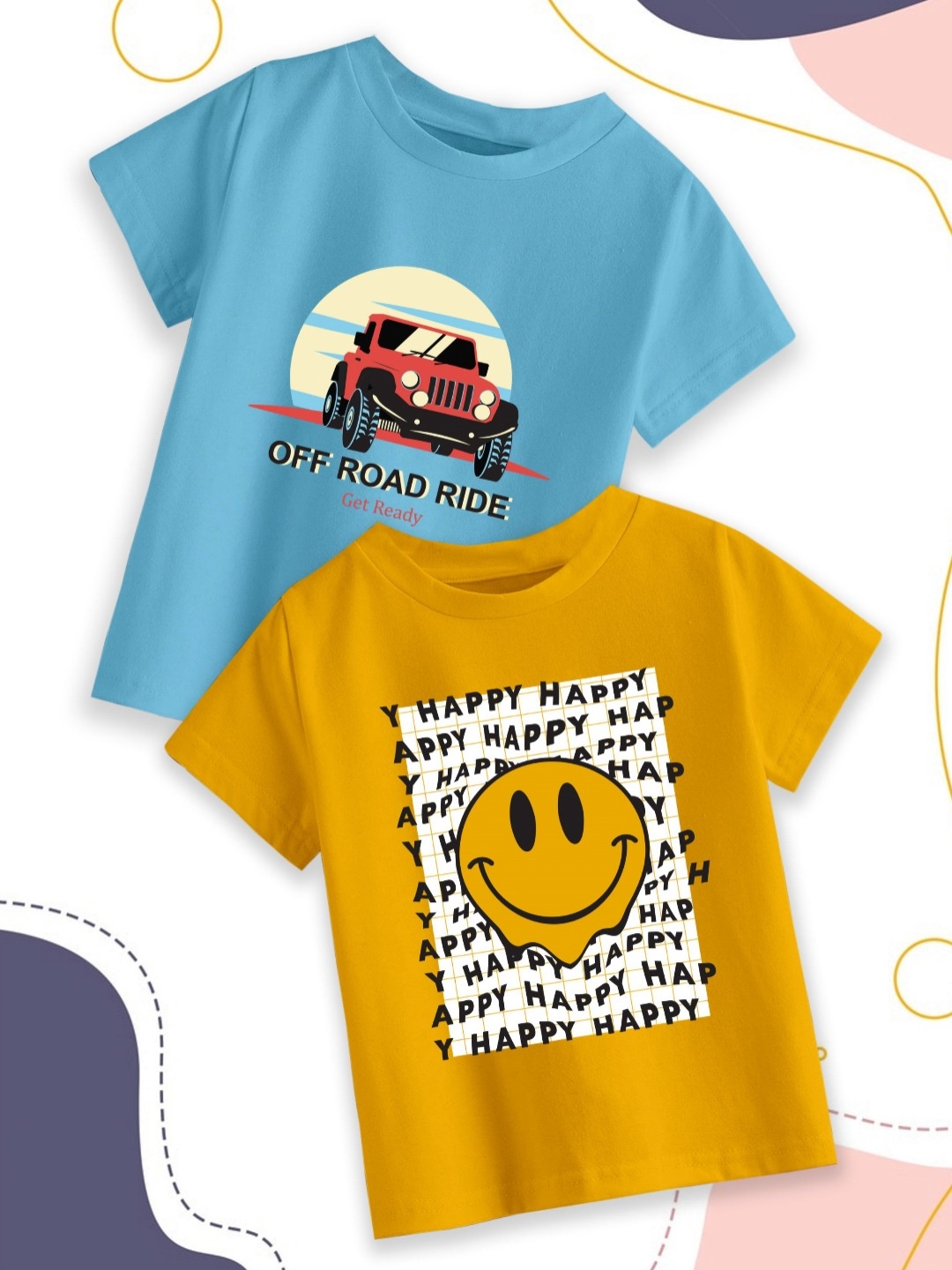

Provogue Boys Pack Of 2 Graphic Printed Round Neck Cotton T-shirts, Blue