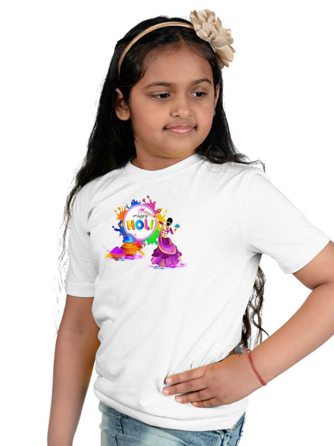 

Chombooka Girls Typography Printed Polo Collar Applique T-shirt, White