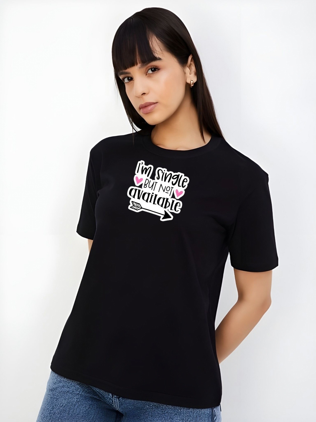 

TRENDSATTIRE Galentine Women Graphic Printed Round Neck Cotton T-shirt, Black