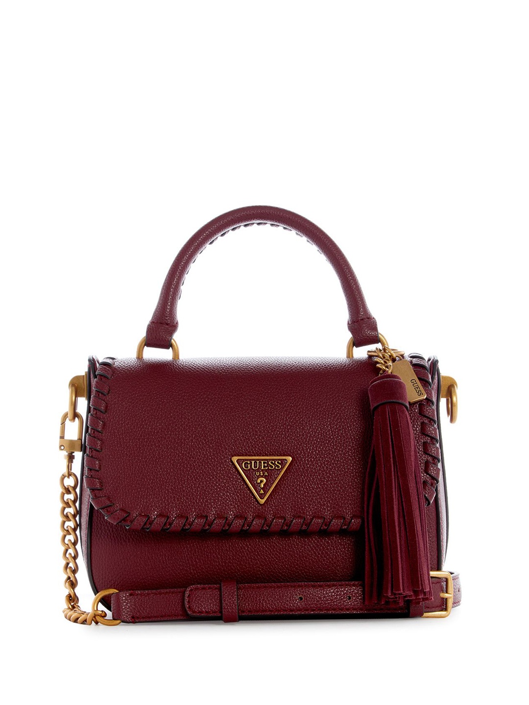 

GUESS PU Structured Satchel with Tasselled, Red