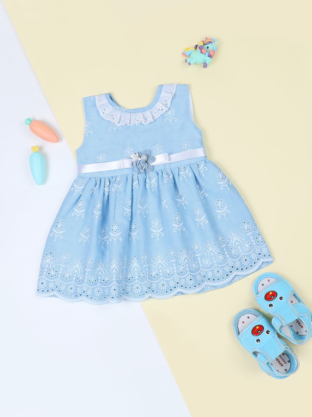 

Macwin Girls Floral Printed Fit & Flare Dress, Blue