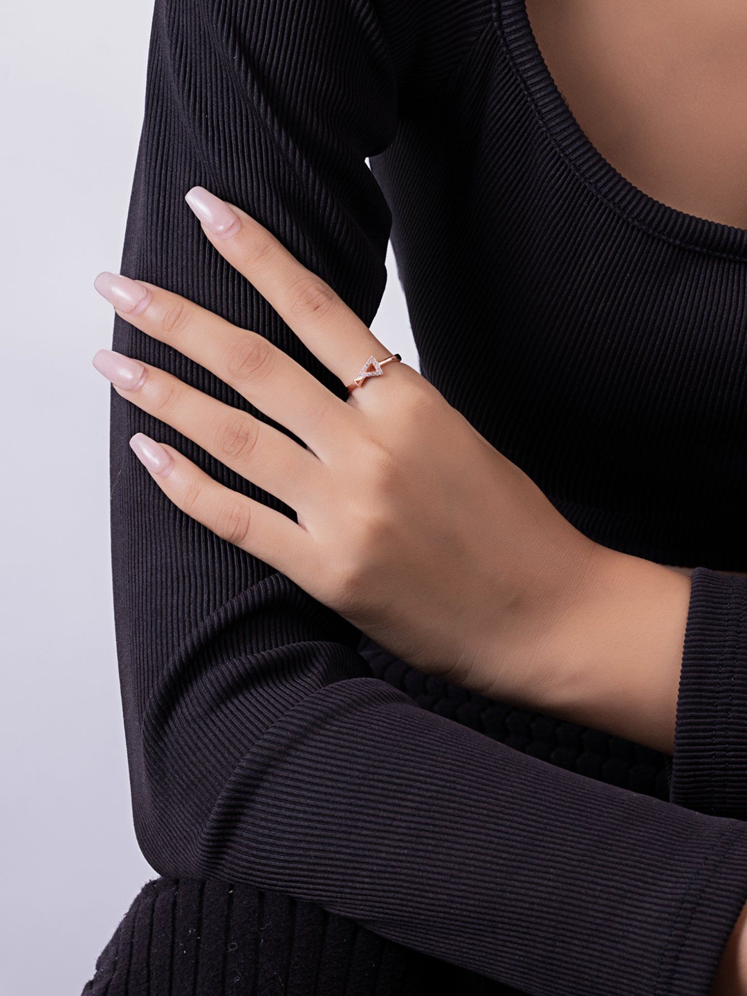 

LIORA 925 Silver Jewellery Sterling Silver Rose Gold Plated Twin Triangle Finger Ring