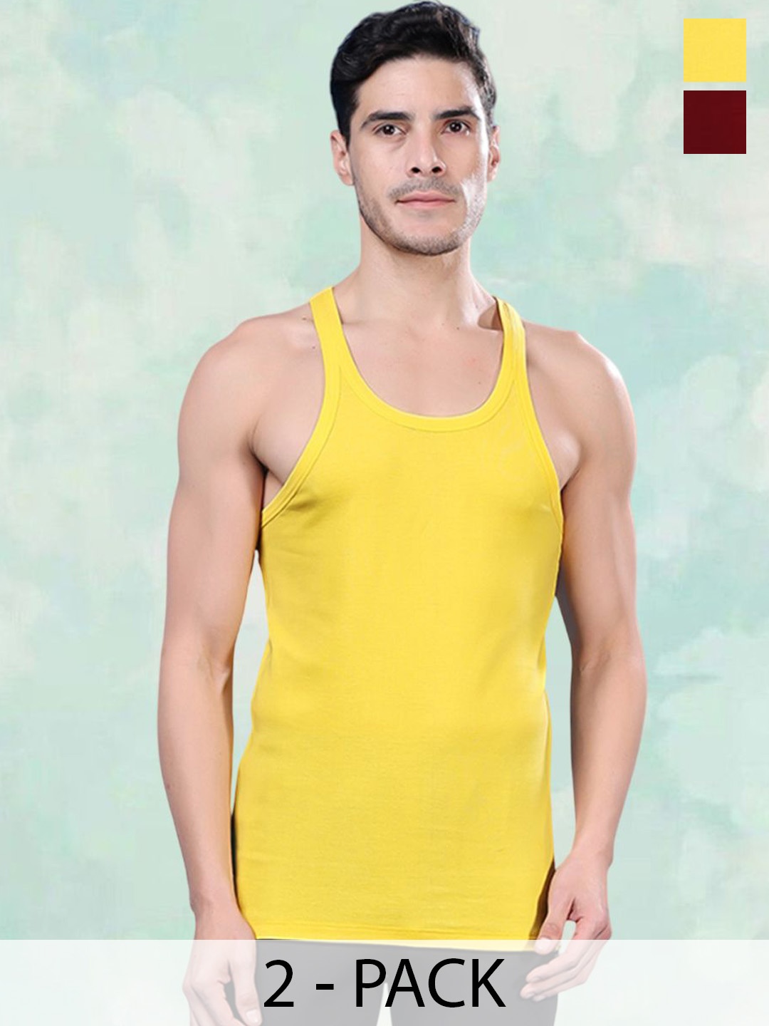 

FBAR Men Pack Of 2 Cotton Gym Innerwear Vests FBCA-06-14, Yellow