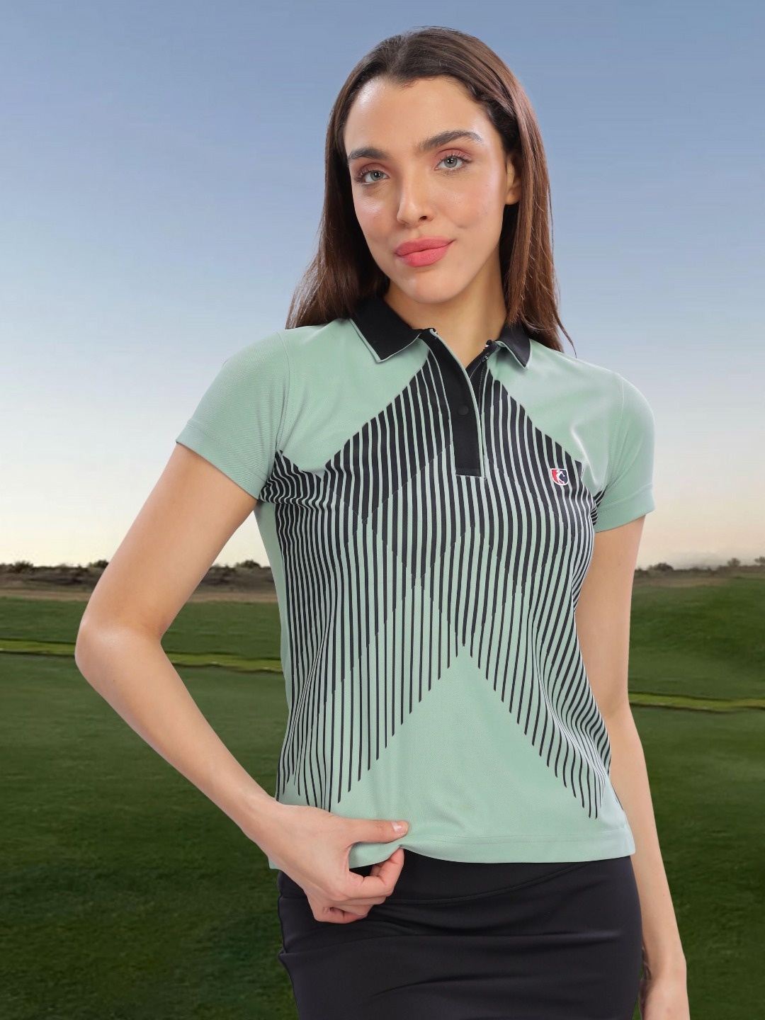 

STELLERS Women Moisture Wicking Striped Polo Collar T-shirt, Sea green