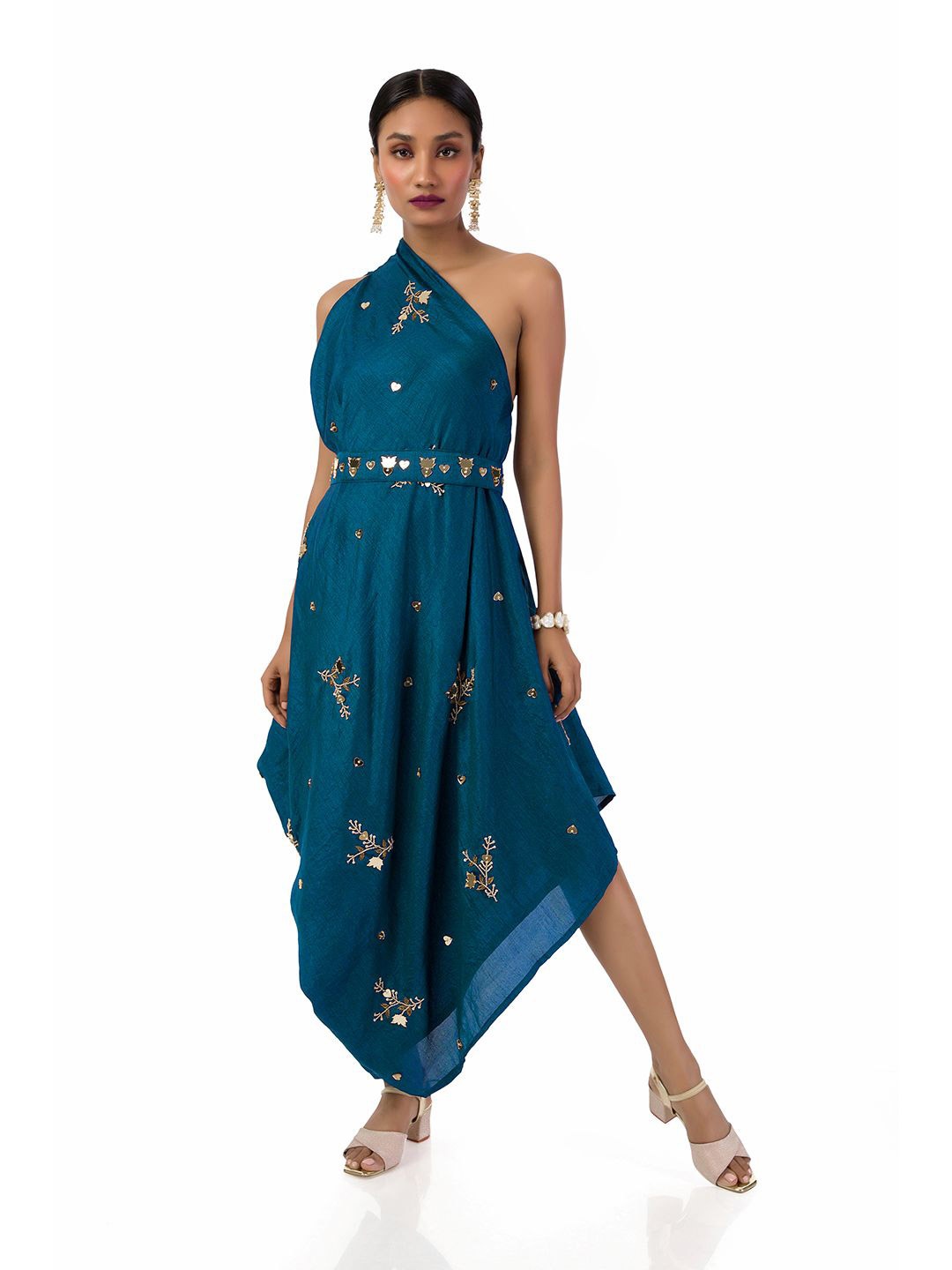 

Mystake By Meghna Shah Women Embellished One Shoulder Fit & Flare Dress, Teal