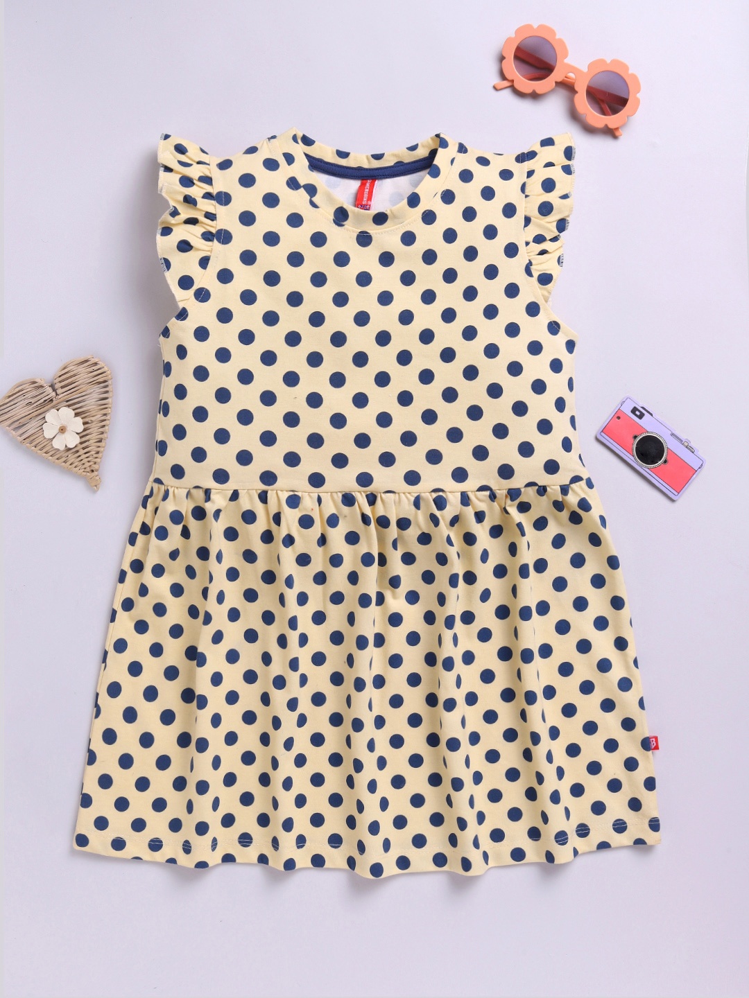 

Here&Now X Game Begins Girls Polka Dot Print Fit & Flare Dress, Yellow